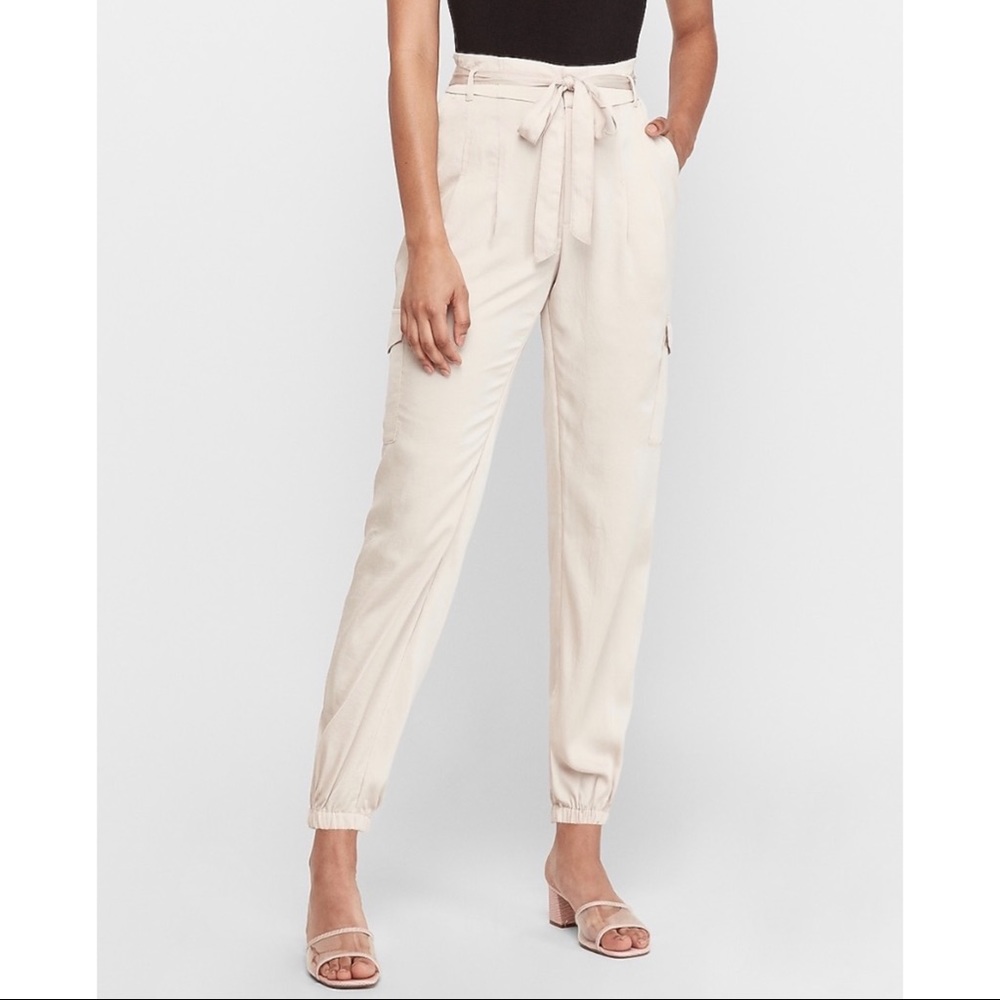 EXPRESS High Waisted Satin Cargo Jogger Pant